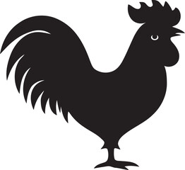 Proud Rooster Silhouette, Black and White Vector Illustration of a Farmyard Bird, Poultry Emblem for Agricultural Designs.