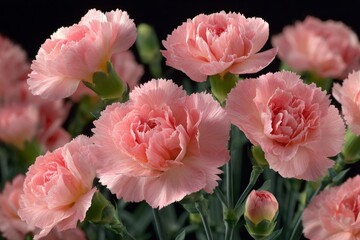 Fototapeta premium Pink carnations bloom in a vibrant arrangement during early spring in a garden setting