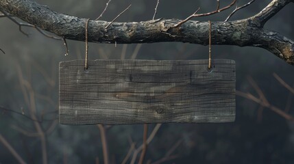 Empty Wooden Sign on Branch
