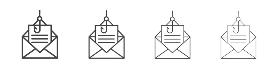 Email phishing icon symbol pictogram. outline black style