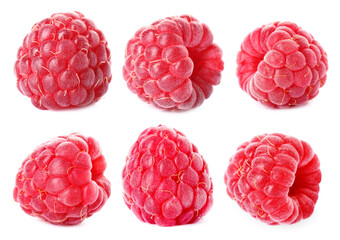 Fresh ripe raspberries isolated on white, set