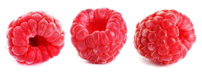 Fresh ripe raspberries isolated on white, set