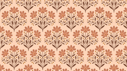 Gentle and warm floral seamless pattern. A beautiful repeating background with cute, stylized flowers. Ideal for vintage-themed projects, fabric, and print materials.