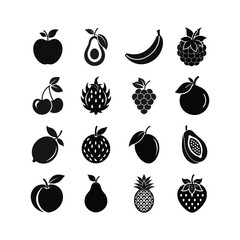Collection of fruit silhouettes isolated on white background