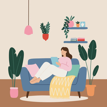 Young Businesswoman Sitting with Tablet Long Hours of Work at Home Office Cozy Space