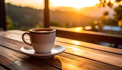 Obraz premium Warm coffee at sunrise (1)