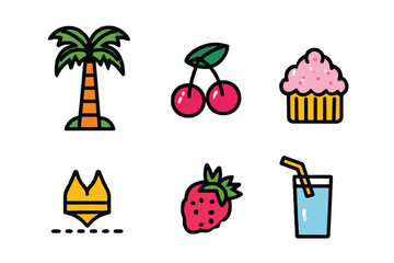Fototapeta premium Summer Icon Set with Tropical Elements and Refreshing Treats for Beach Vacation Designs and Creative Projects
