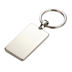 Fototapeta premium Close up of a blank metal keychain with a ring ready for custom engraving or design to be personalized isolated on transparent background