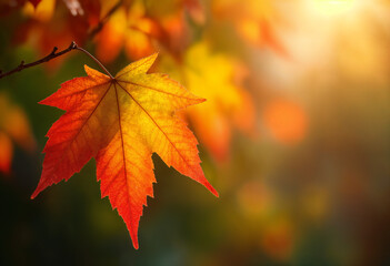 Obraz premium a close-up of a single autumn leaf, with a blurred background