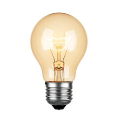 Classic edison incandescent light bulb glowing with warm yellow light isolated on transparent background