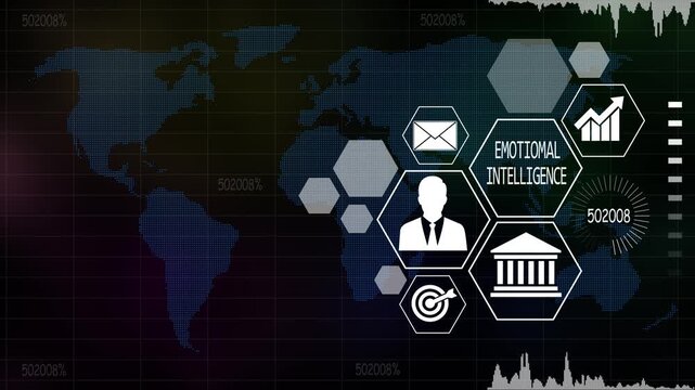 Futuristic digital presentation depicting emotional intelligence and global business goals.  Data Insights and Analysis Techniques for Business Growth. Asymptotic smart data analytic.4k video