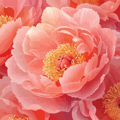 Elegant Coral Peony Flowers Close-Up Background