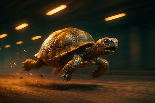 Turtle moving at high speed with motion blur, fast animal concept and surprising agility illustration