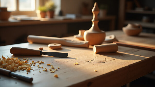 Craftsman dad's workbench with worn tools and natural wood — ideal for DIY content, artisanal tool brands, or maker lifestyle.