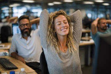 Relaxation time for colleagues in a modern office setting during work hours