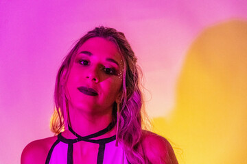 Neon Light Portrait with Edgy Fashion.