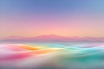 Soft pastel landscape at sunrise with gentle waves and gradient hues over the horizon