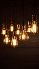 Obraz premium Vintage Edison bulbs, warm glow, hanging