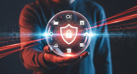 Cybersecurity Shield Protecting Digital Assets with Advanced Data Encryption and Network Security Protocols for Secure Online Transactions and Data Privacy