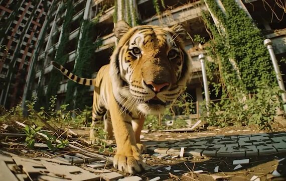 tiger prowling through the streets