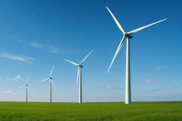 Fototapeta premium Wind turbines standing tall in a vast field.