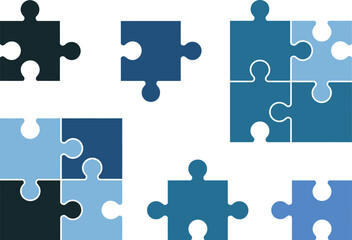 Fototapeta premium Abstract arrangement of interconnected blue puzzle pieces on a light gray background