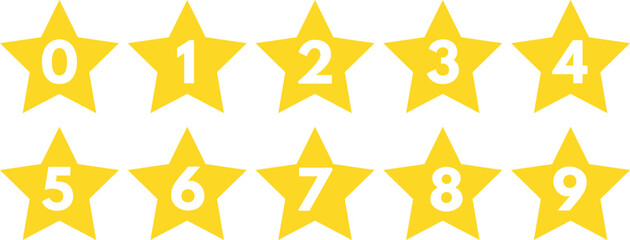 Numbers on star shapes isolated on white background . Numbers on yellow stars . Vector illustration