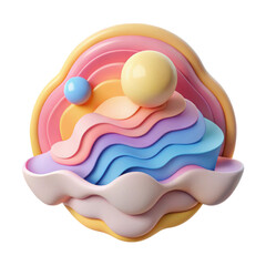 Fototapeta premium Whimsical 3d rendering of a pastel rainbow ice cream sundae dessert in a seashell isolated on transparent background