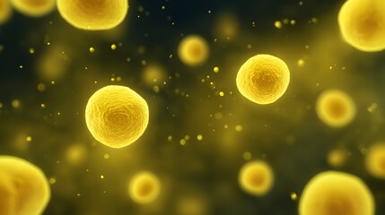 Vivid Depiction of Mast Cells Degranulating in Yellow Background