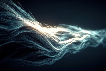 Visually striking abstract light streaks create an ethereal flow depicting movement and energy in dark backdrop