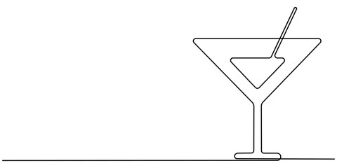 Continuous line drawing of a martini glass with a straw on a white background simple and elegant. 