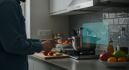 Futuristic Cooking Kitchen with Augmented Reality Display