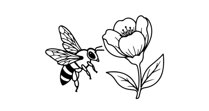 Honey bee flying to flower vector illustration for nature and pollination themed design projects and artwork