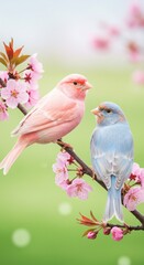 Two birds on blooming branch