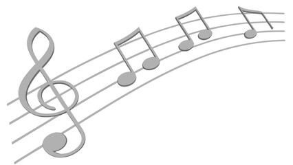 Fototapeta premium Musical notes and treble clef on a staff. Music background design for sound, melody, education, art, and performance concepts.