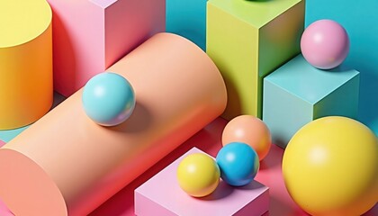 Abstract composition of pastel geometric shapes and spheres