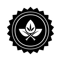 Stylized Leaf Silhouette Inside a Circular Emblem with Jagged Edges