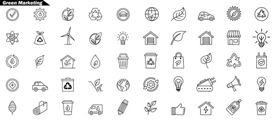 Collection of Black and White Icons for Green Marketing and Sustainability eco friendly