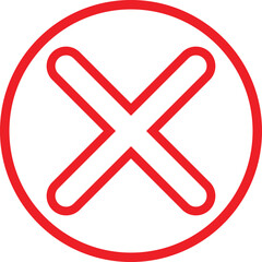 Fototapeta premium Red circle with white cross mark indicating error, cancel, or denial. Minimal flat icon used for UI design, web interface, warning, and prohibition alerts. Clean bold vector illustration.