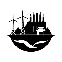 Eco Friendly Industrial Landscape with Wind Turbines and Green Energy Production