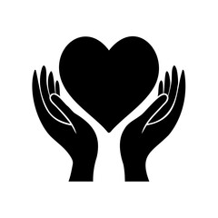 Obraz premium Caring Hands Holding a Black Heart Silhouette Symbol
