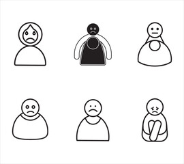 Set of Monochrome Linear Pictograms depicting Emotions and Mental States Black and White Vector Icons