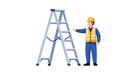 Construction Worker Pointing at Ladder &ndash; Safety Awareness Concept Vector