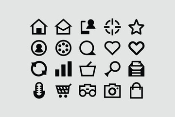 icon set for user interface, app, website. simple line icons essential for software, ui, web and design elements. transparent pang and vector illustration.