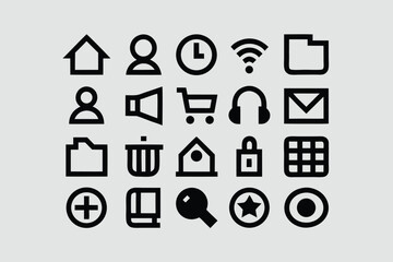 icon set for user interface, app, website. simple line icons essential for software, ui, web and design elements. transparent pang and vector illustration.