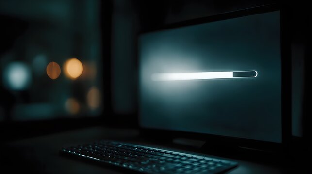 Website loading bar on a monitor screen with user interface lighting