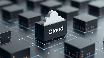 Digital Cloud Infrastructure: A network of interconnected nodes forming a unified cloud computing system. Scalable data storage with cloud solutions.