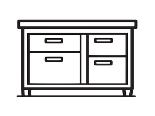 Attractive office credenza illustration in simple vector outline style