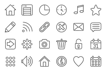 icon set for user interface, app, website. simple line icons essential for software, ui, web and design elements. transparent pang and vector illustration.