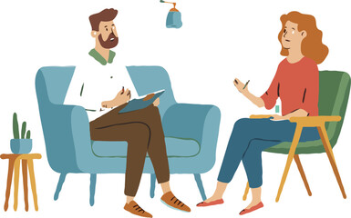 A Counseling Session Depicting a Man and a Woman Engaged in a Discussion With a Therapist in Session